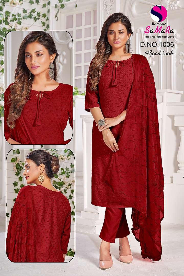 GOOD LOOK BY SAMARA 1001 TO 1010 SERIES DESIGNER SUITS BEAUTIFUL STYLISH FANCY COLORFUL PARTY WEAR & OCCASIONAL WEAR RAYON WITH WORK DRESSES AT WHOLESALE PRICE