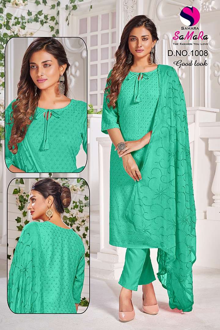 GOOD LOOK BY SAMARA 1001 TO 1010 SERIES DESIGNER SUITS BEAUTIFUL STYLISH FANCY COLORFUL PARTY WEAR & OCCASIONAL WEAR RAYON WITH WORK DRESSES AT WHOLESALE PRICE