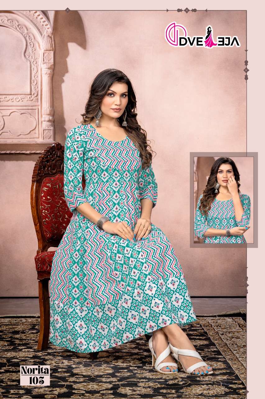 NORITA BY DVEEJA 101 TO 106 SERIES BEAUTIFUL STYLISH FANCY COLORFUL CASUAL WEAR & ETHNIC WEAR COTTON PRINT KURTIS AT WHOLESALE PRICE