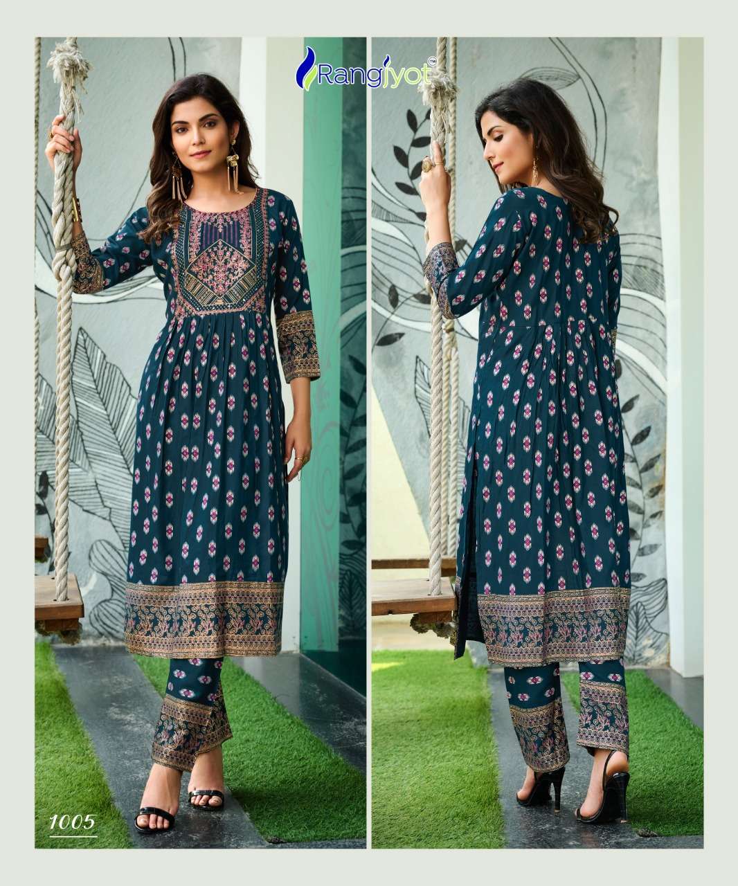 SAARVI VOL-1 BY RANGJYOT FASHION 1001 TO 1008 SERIES DESIGNER STYLISH FANCY COLORFUL BEAUTIFUL PARTY WEAR & ETHNIC WEAR COLLECTION RAYON KURTIS WITH BOTTOM AT WHOLESALE PRICE