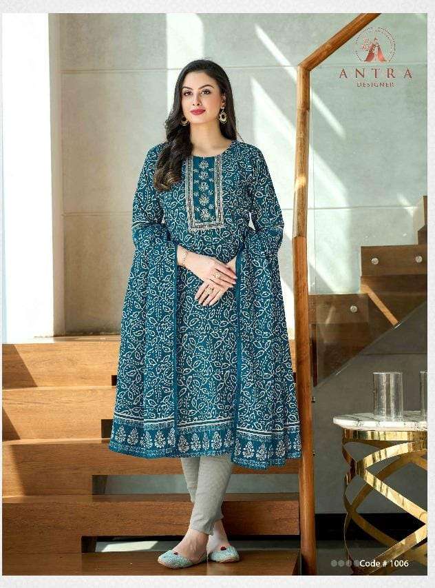 AARADHYA BY ANTRA 1001 TO 1006 SERIES SUITS BEAUTIFUL FANCY COLORFUL STYLISH PARTY WEAR & OCCASIONAL WEAR MUSLIN DRESSES AT WHOLESALE PRICE