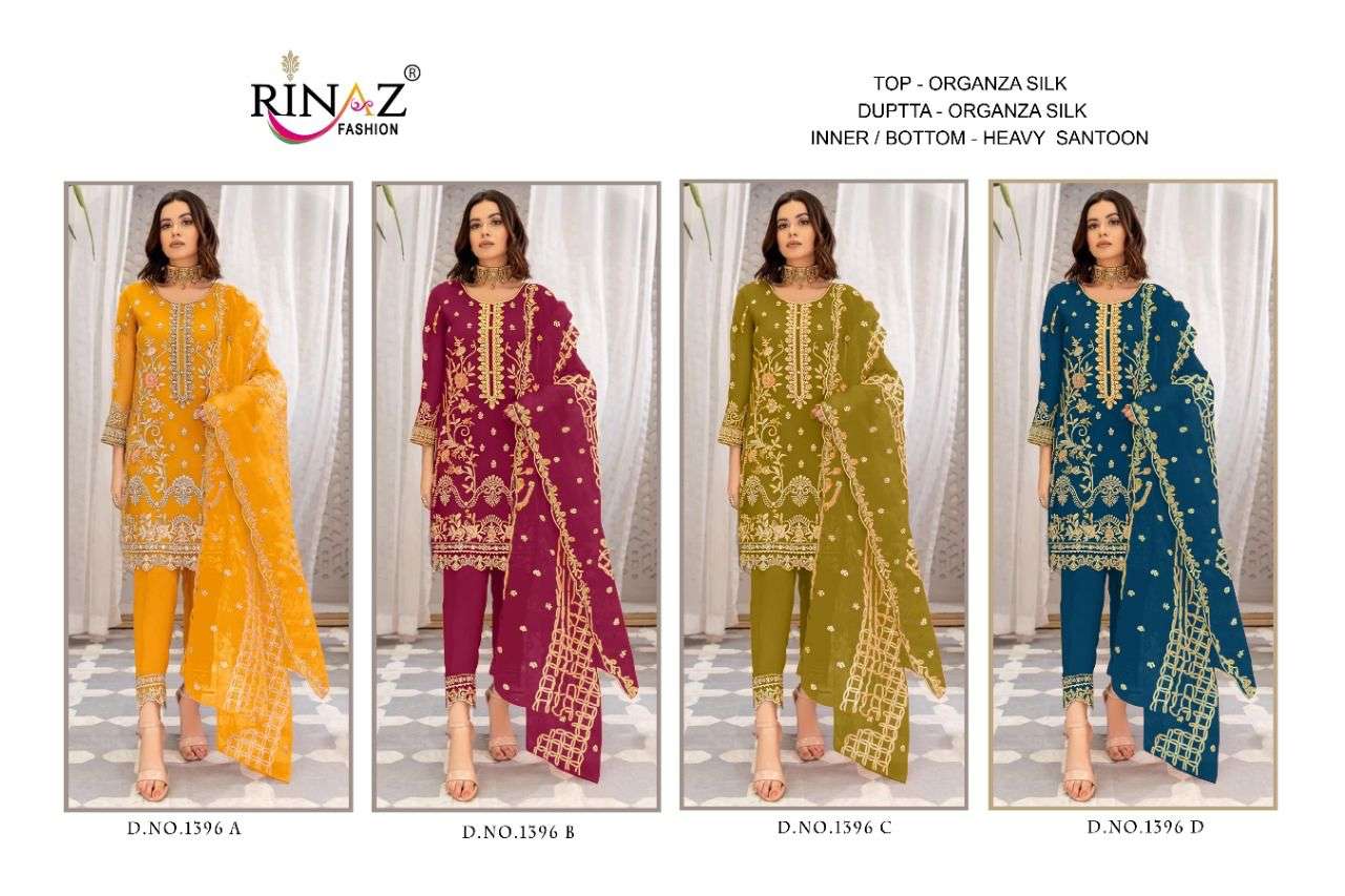 RINAZ 1396 COLOURS BY RINAZ FASHION 1396-A TO 1396-D SERIES DESIGNER FESTIVE PAKISTANI SUITS COLLECTION BEAUTIFUL STYLISH FANCY COLORFUL PARTY WEAR & OCCASIONAL WEAR ORGANZA SILK EMBROIDERED DRESSES AT WHOLESALE PRICE