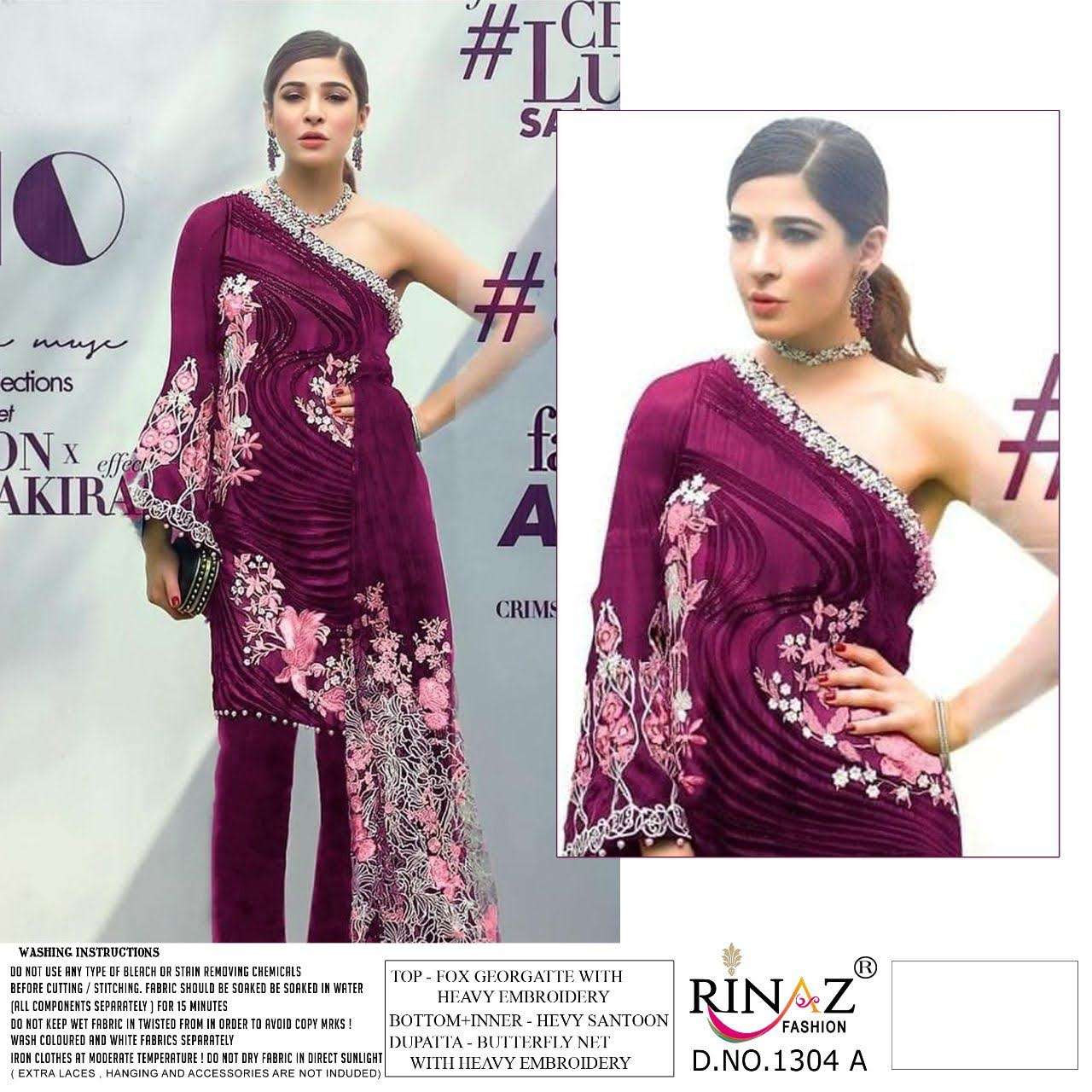 RINAZ 1304 COLOURS BY RINAZ FASHION 1304-A TO 1304-D SERIES BEAUTIFUL STYLISH PAKISTANI SUITS FANCY COLORFUL CASUAL WEAR & ETHNIC WEAR & READY TO WEAR FAUX GEORGETTE EMBROIDERY DRESSES AT WHOLESALE PRICE