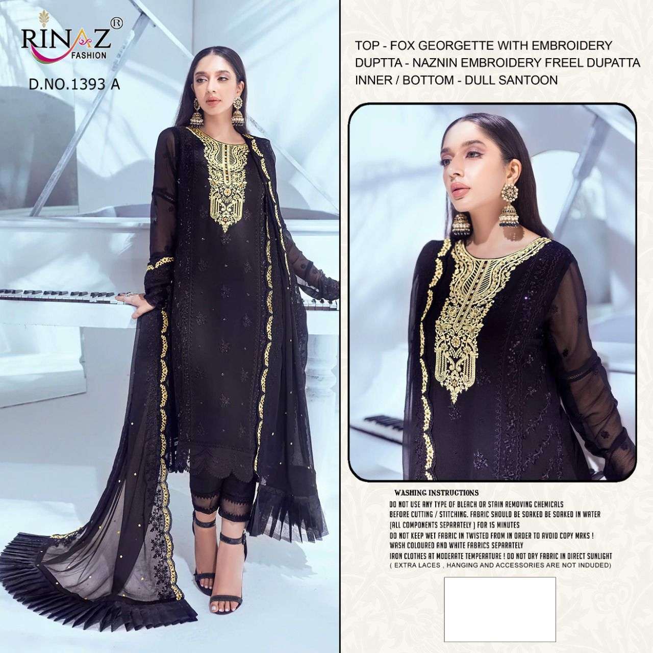 RINAZ 1393 COLOURS BY RINAZ FASHION 1393-A TO 1393-D SERIES BEAUTIFUL STYLISH PAKISTANI SUITS FANCY COLORFUL CASUAL WEAR & ETHNIC WEAR & READY TO WEAR FAUX GEORGETTE EMBROIDERY DRESSES AT WHOLESALE PRICE
