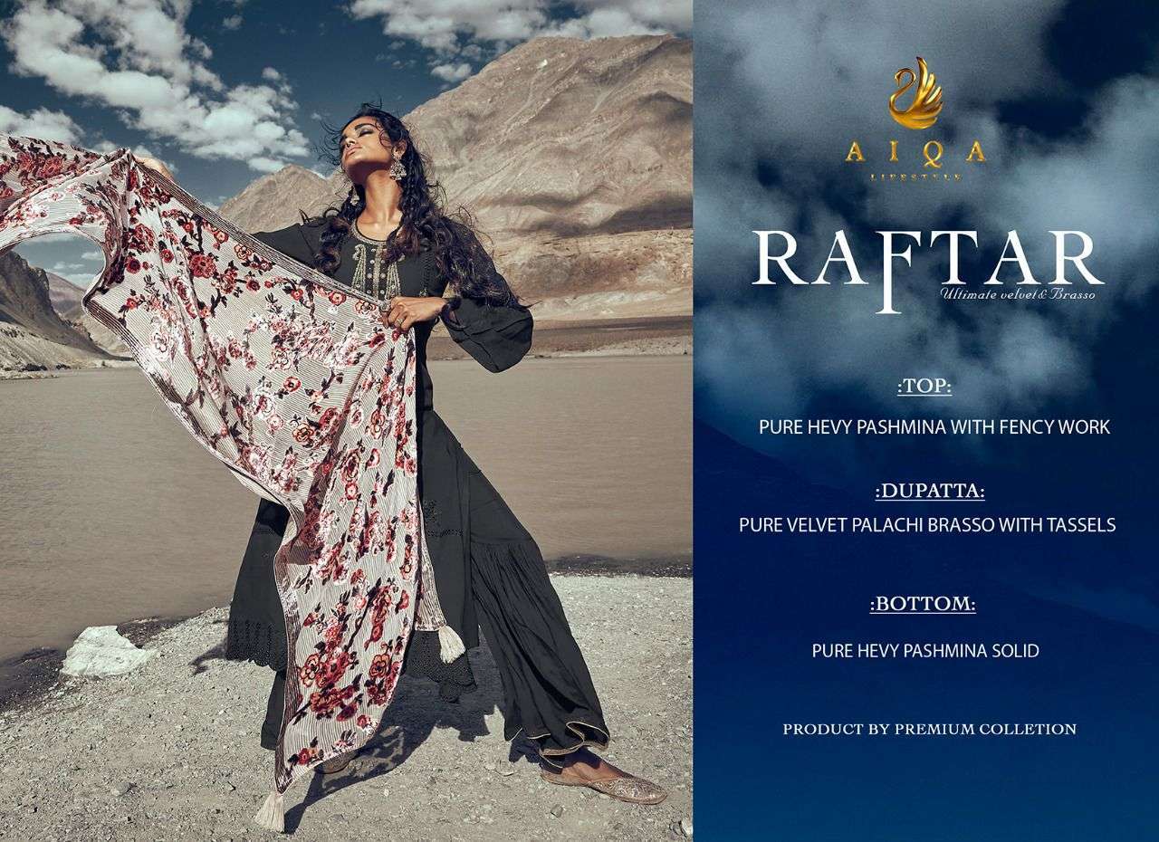 RAFTAR BY AIQA 264 TO 271 SERIES BEAUTIFUL STYLISH SUITS FANCY COLORFUL CASUAL WEAR & ETHNIC WEAR & READY TO WEAR PURE PASHMINA WITH WORK DRESSES AT WHOLESALE PRICE