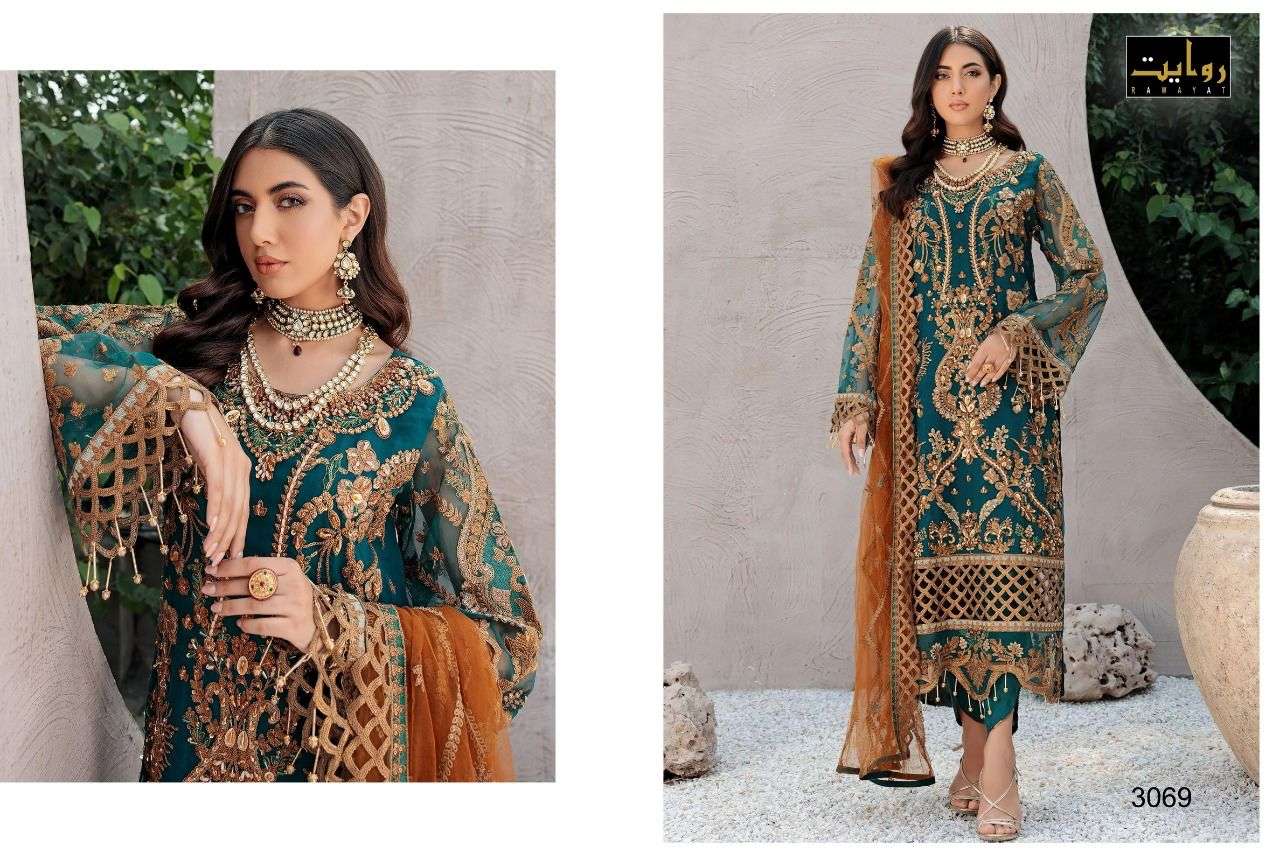DAMASK X ROUCHE VOL-9 BY RAWAYAT 369 TO 371 SERIES BEAUTIFUL PAKISTANI SUITS COLORFUL STYLISH FANCY CASUAL WEAR & ETHNIC WEAR FAUX GEORGETTE DRESSES AT WHOLESALE PRICE