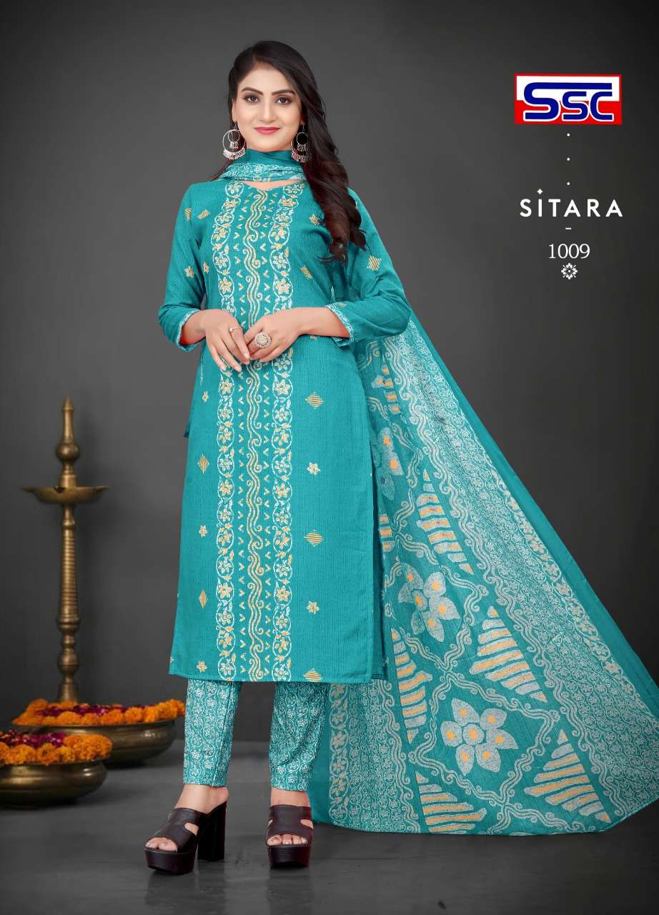 SITARA BY SHREE SHANTI CREATION 1001 TO 1012 SERIES BEAUTIFUL SUITS COLORFUL STYLISH FANCY CASUAL WEAR & ETHNIC WEAR SOFT COTTON EMBROIDERED DRESSES AT WHOLESALE PRICE