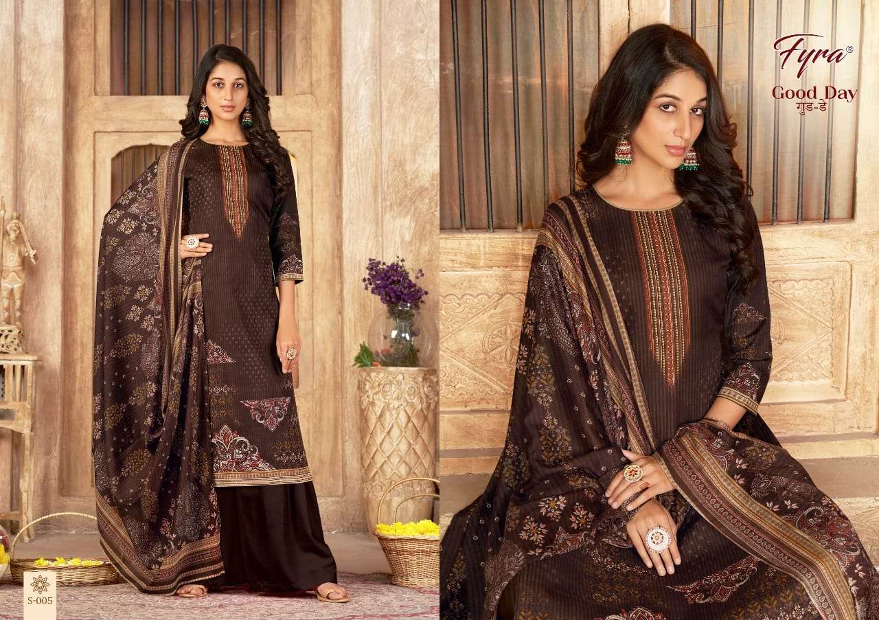 GOOD DAY BY FYRA 001 TO 010 SERIES BEAUTIFUL STYLISH SUITS FANCY COLORFUL CASUAL WEAR & ETHNIC WEAR & READY TO WEAR SOFT COTTON EMBRODIERED DRESSES AT WHOLESALE PRICE