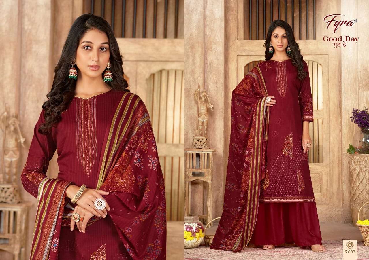 GOOD DAY BY FYRA 001 TO 010 SERIES BEAUTIFUL STYLISH SUITS FANCY COLORFUL CASUAL WEAR & ETHNIC WEAR & READY TO WEAR SOFT COTTON EMBRODIERED DRESSES AT WHOLESALE PRICE