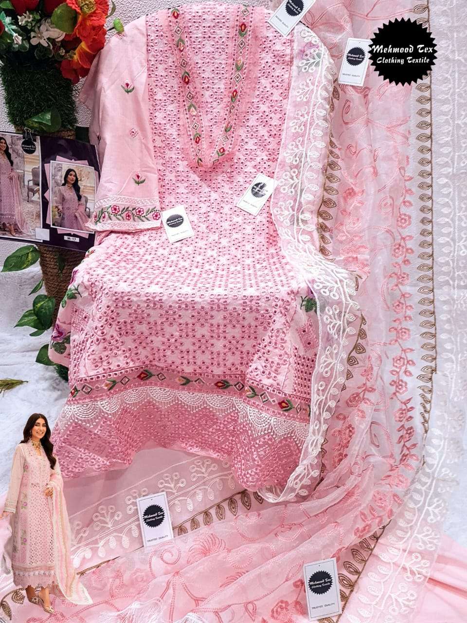 MEHMOOD HIT DESIGN M-17 BY MEHMOOD TEX BEAUTIFUL PAKISTANI SUITS COLORFUL STYLISH FANCY CASUAL WEAR & ETHNIC WEAR COTTON EMBROIDERED DRESSES AT WHOLESALE PRICE