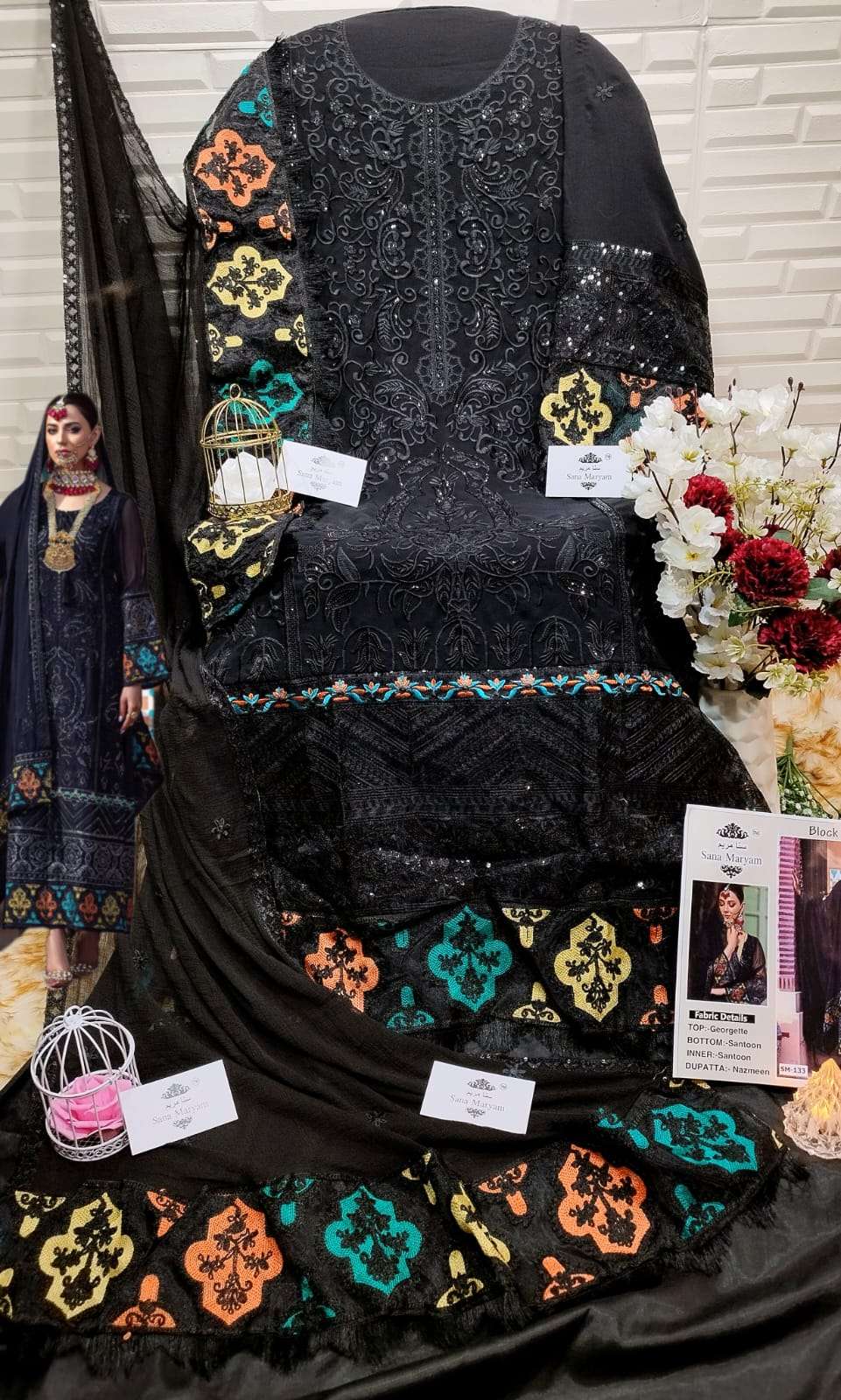 SM-133 BY SANA MARYAM DESIGNER PAKISTANI SUITS BEAUTIFUL FANCY COLORFUL STYLISH PARTY WEAR & OCCASIONAL WEAR HEAVY FAUX GEORGETTE EMBROIDERED DRESSES AT WHOLESALE PRICE
