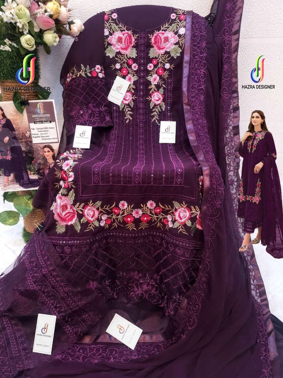 HAZRA HIT DESIGN 39-B BY HAZRA DESIGNER DESIGNER PAKISTANI SUITS COLLECTION BEAUTIFUL STYLISH FANCY COLORFUL PARTY WEAR & OCCASIONAL WEAR GEORGETTE EMBROIDERED DRESSES AT WHOLESALE PRICE