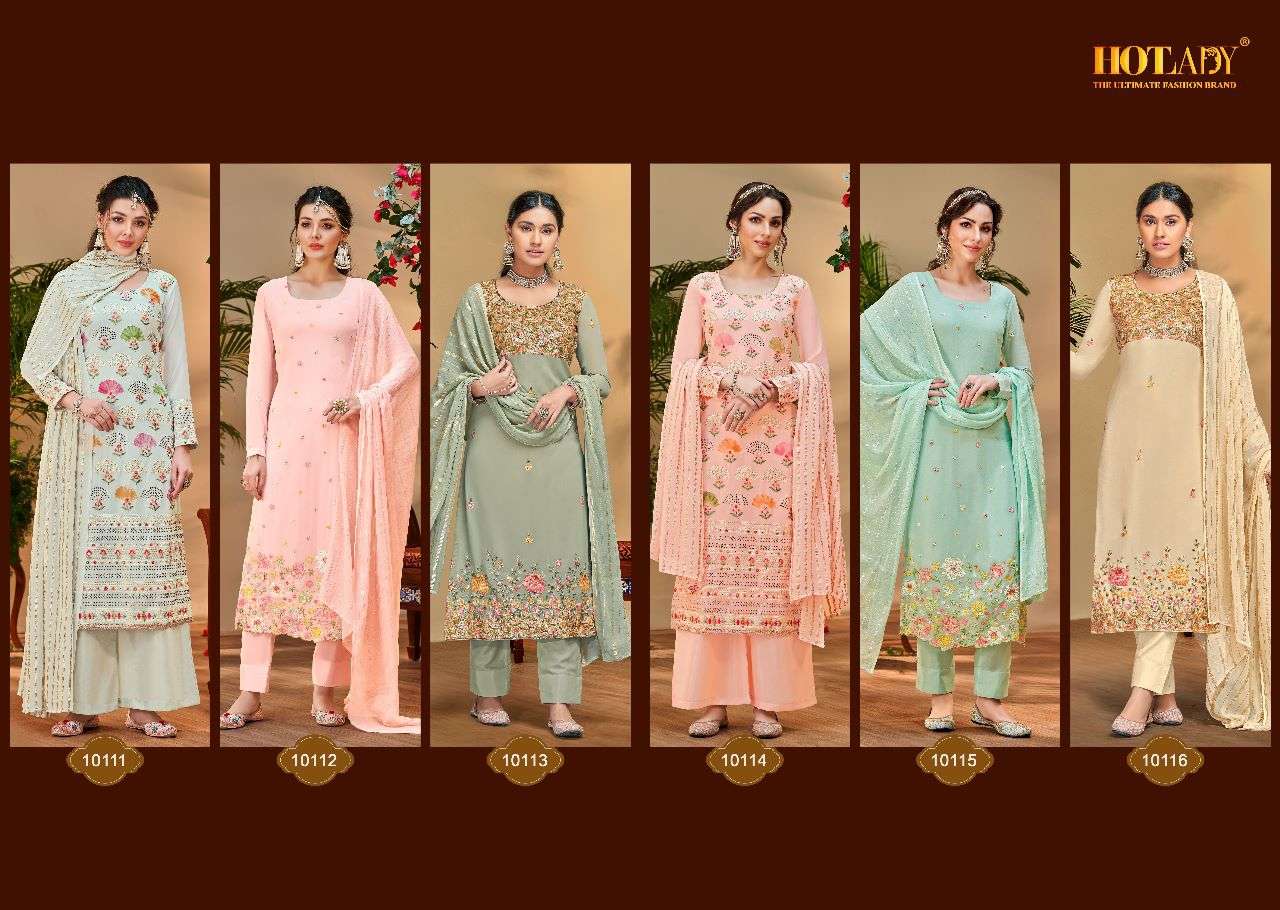 Alankaar 10111 Series By Hot Lady 10111 To 10116 Series Beautiful Suits Colorful Stylish Fancy Casual Wear & Ethnic Wear Pure Viscose Georgette Dresses At Wholesale Price