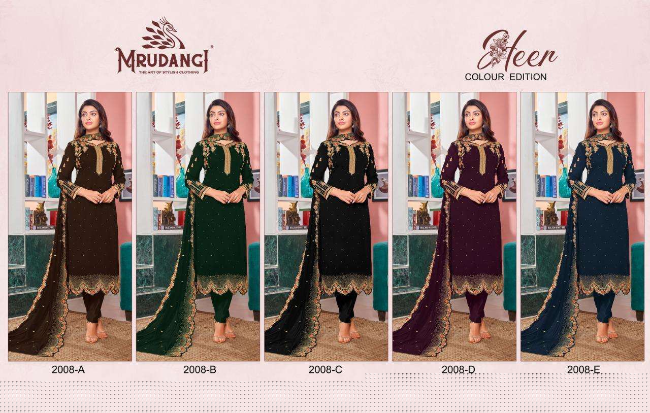 Heer Colour Edition Vol-2 By Mrudangi 2008-A To 2008-E Series Beautiful Stylish Suits Fancy Colorful Casual Wear & Ethnic Wear & Ready To Wear Heavy Faux Georgette Embroidered Dresses At Wholesale Price