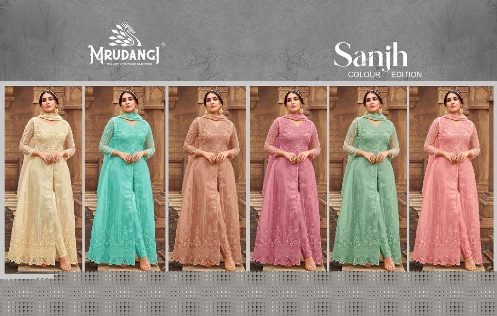 Sanjh 2024 Colour Edition By Mrudangi 2024-A To 2024-F Series Beautiful Stylish Anarkali Suits Fancy Colorful Casual Wear & Ethnic Wear & Ready To Wear Heavy Butterfly Net Embroidered Dresses At Wholesale Price