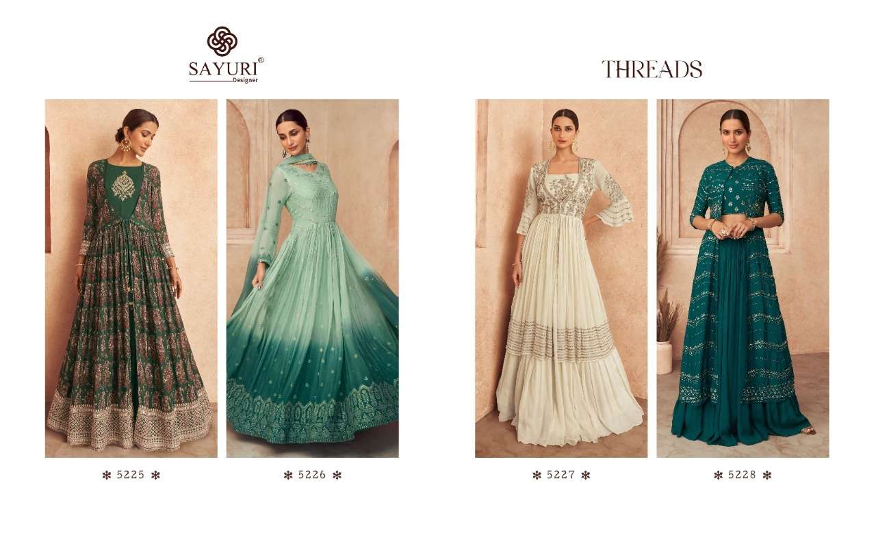 Threads By Sayuri 5225 To 5228 Series Beautiful Stylish Fancy Colorful Casual Wear & Ethnic Wear Georgette/Chinnon Gowns With Dupatta At Wholesale Price