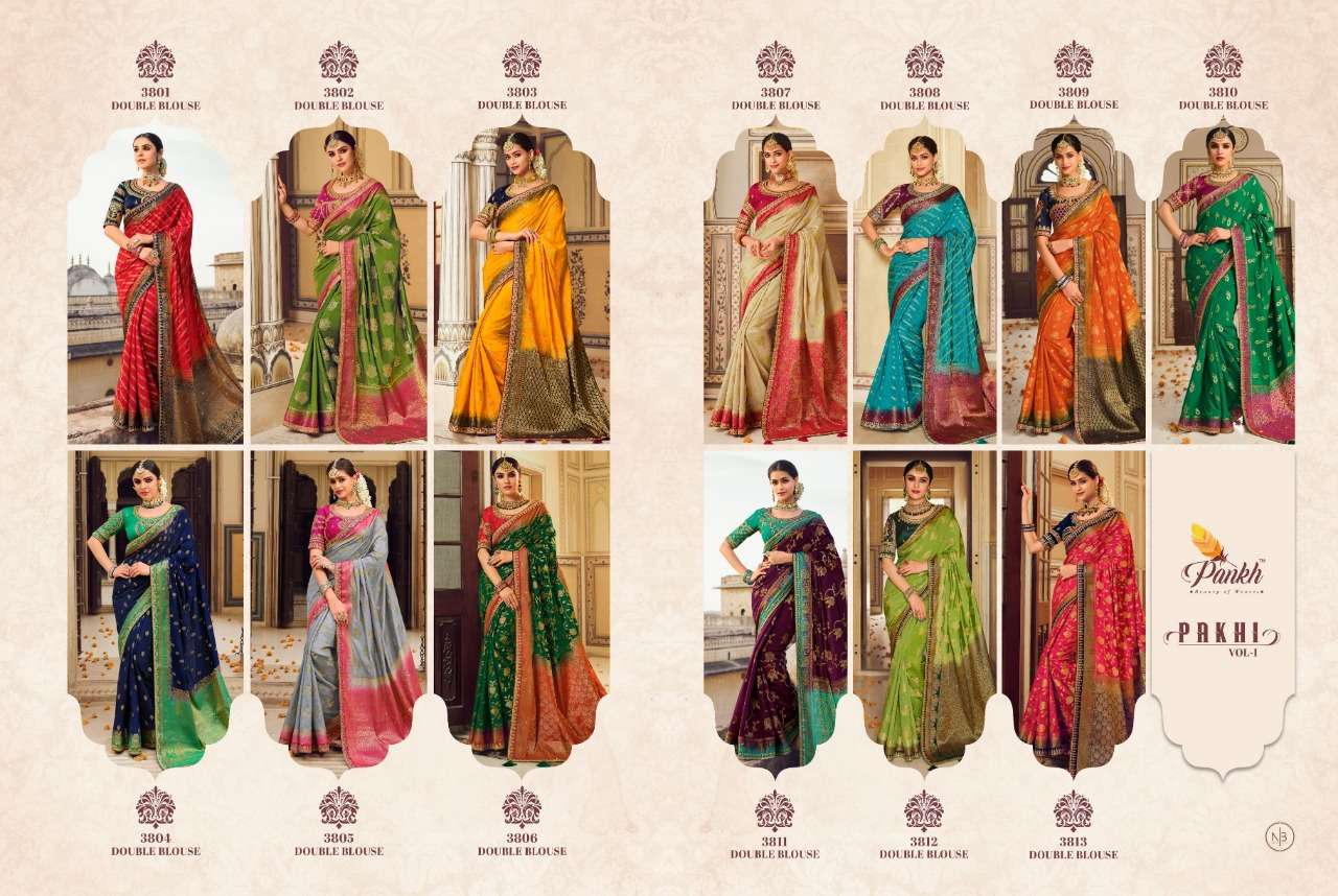 Pakhi Vol-1 By Pankh Creation 3801 To 3813 Series Indian Traditional Wear Collection Beautiful Stylish Fancy Colorful Party Wear & Occasional Wear Banarasi Silk Sarees At Wholesale Price
