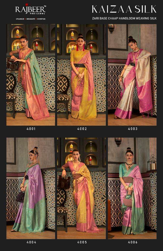 Kaizaa Silk By Rajbeer 4001 To 4006 Series Indian Traditional Wear Collection Beautiful Stylish Fancy Colorful Party Wear & Occasional Wear Handloom Silk Sarees At Wholesale Price