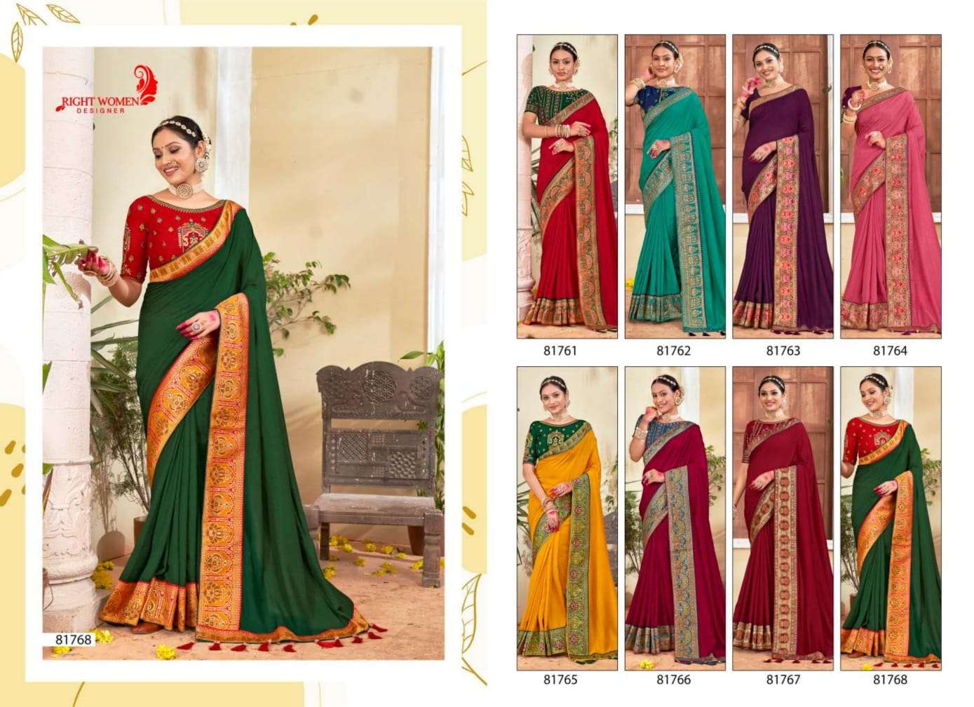 Garima By Right Women 81761 To 81768 Series Indian Traditional Wear Collection Beautiful Stylish Fancy Colorful Party Wear & Occasional Wear Vichitra Sarees At Wholesale Price