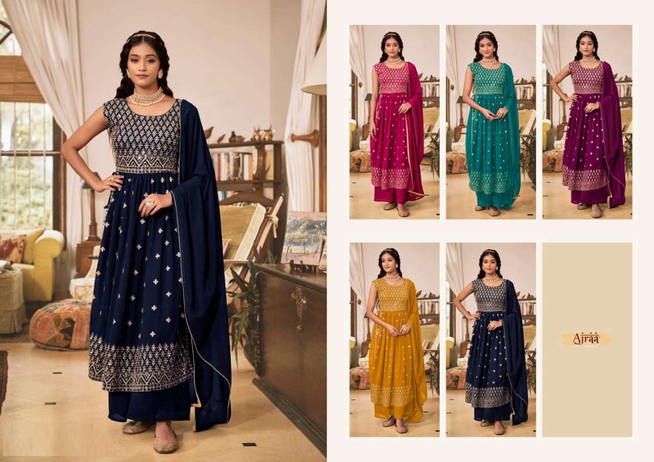 Hiva By Ajraa 01 To 05 Series Designer Festive Suits Collection Beautiful Stylish Fancy Colorful Party Wear & Occasional Wear Heavy Georgette Embroidered Dresses At Wholesale Price