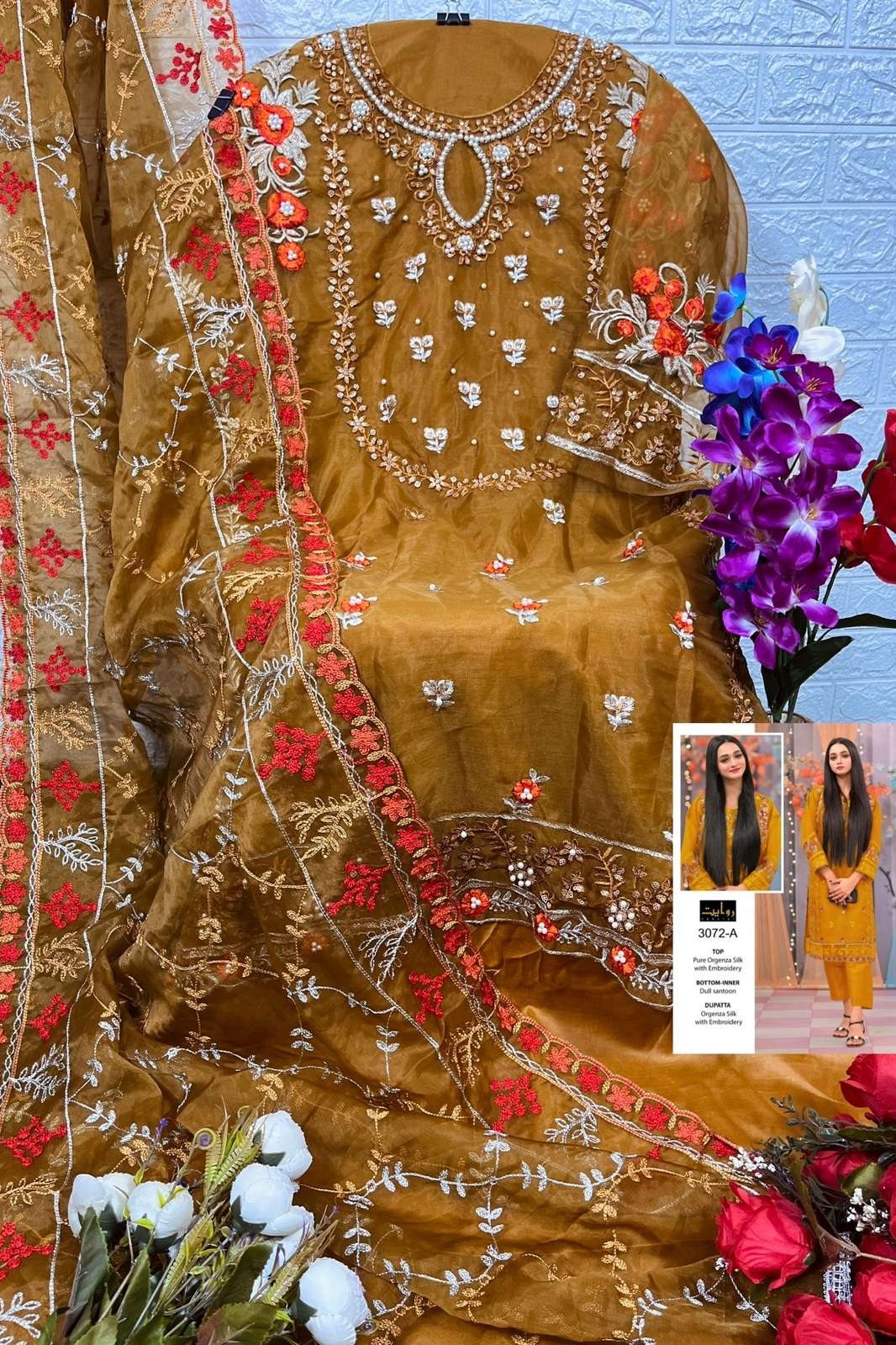 ESPERER VOL-4 BY RAWAYAT 3072-A TO 3072-B SERIES DESIGNER FESTIVE PAKISTANI SUITS COLLECTION BEAUTIFUL STYLISH FANCY COLORFUL PARTY WEAR & OCCASIONAL WEAR ORGANZA SILK EMBROIDERED DRESSES AT WHOLESALE PRICE