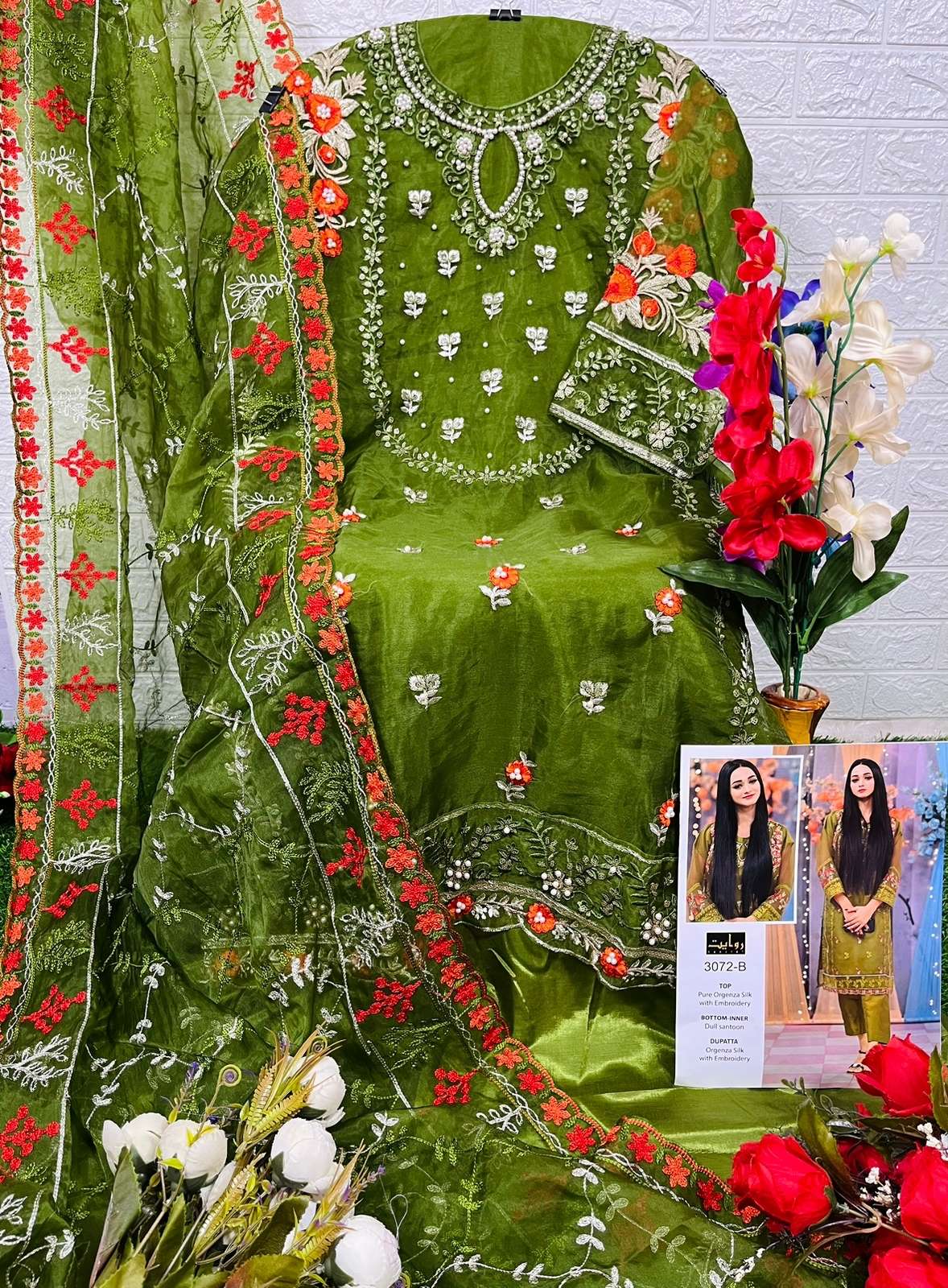 ESPERER VOL-4 BY RAWAYAT 3072-A TO 3072-B SERIES DESIGNER FESTIVE PAKISTANI SUITS COLLECTION BEAUTIFUL STYLISH FANCY COLORFUL PARTY WEAR & OCCASIONAL WEAR ORGANZA SILK EMBROIDERED DRESSES AT WHOLESALE PRICE