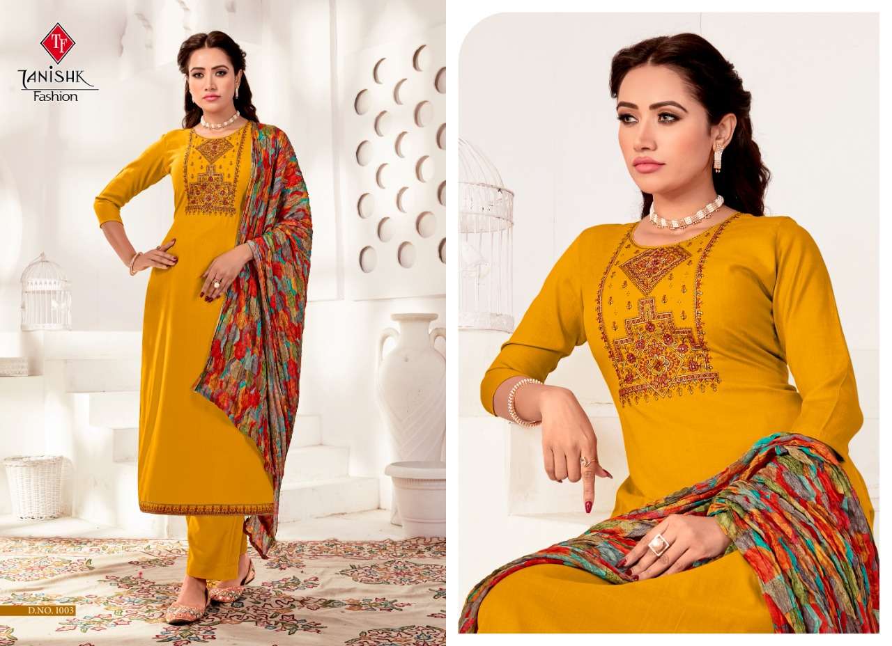 AZEERA BY TANISHK FASHION 1001 TO 1008 SERIES SUITS BEAUTIFUL FANCY COLORFUL STYLISH PARTY WEAR & OCCASIONAL WEAR RAYON SLUB WITH EMBROIDERY DRESSES AT WHOLESALE PRICE