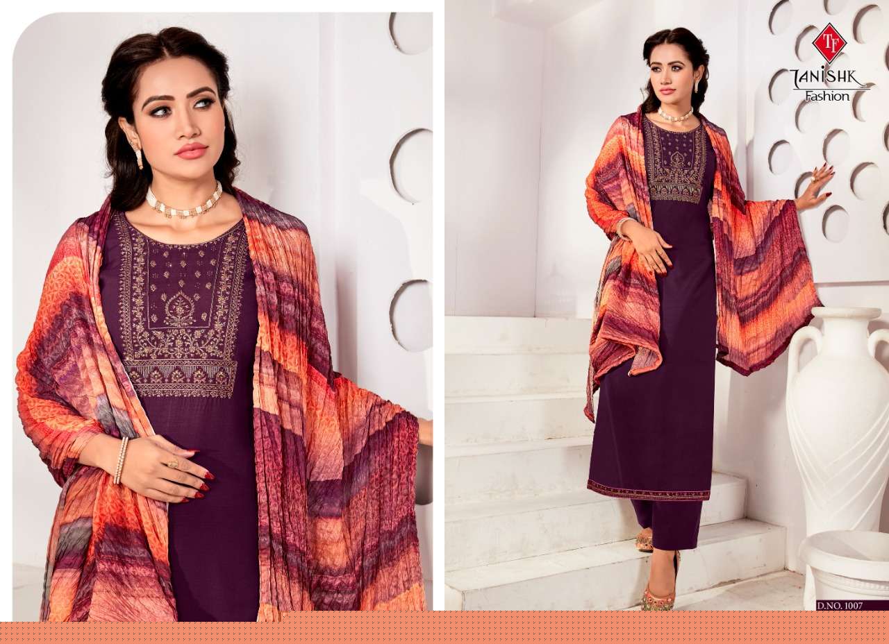 AZEERA BY TANISHK FASHION 1001 TO 1008 SERIES SUITS BEAUTIFUL FANCY COLORFUL STYLISH PARTY WEAR & OCCASIONAL WEAR RAYON SLUB WITH EMBROIDERY DRESSES AT WHOLESALE PRICE