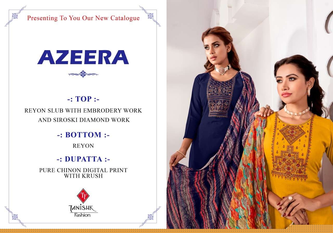 AZEERA BY TANISHK FASHION 1001 TO 1008 SERIES SUITS BEAUTIFUL FANCY COLORFUL STYLISH PARTY WEAR & OCCASIONAL WEAR RAYON SLUB WITH EMBROIDERY DRESSES AT WHOLESALE PRICE