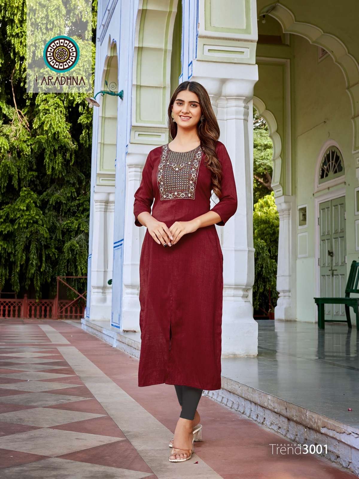 FASHION TREND VOL-3 BY ARADHNA FASHION 3001 TO 3008 SERIES DESIGNER STYLISH FANCY COLORFUL BEAUTIFUL PARTY WEAR & ETHNIC WEAR COLLECTION RAYON EMBROIDERED KURTIS AT WHOLESALE PRICE
