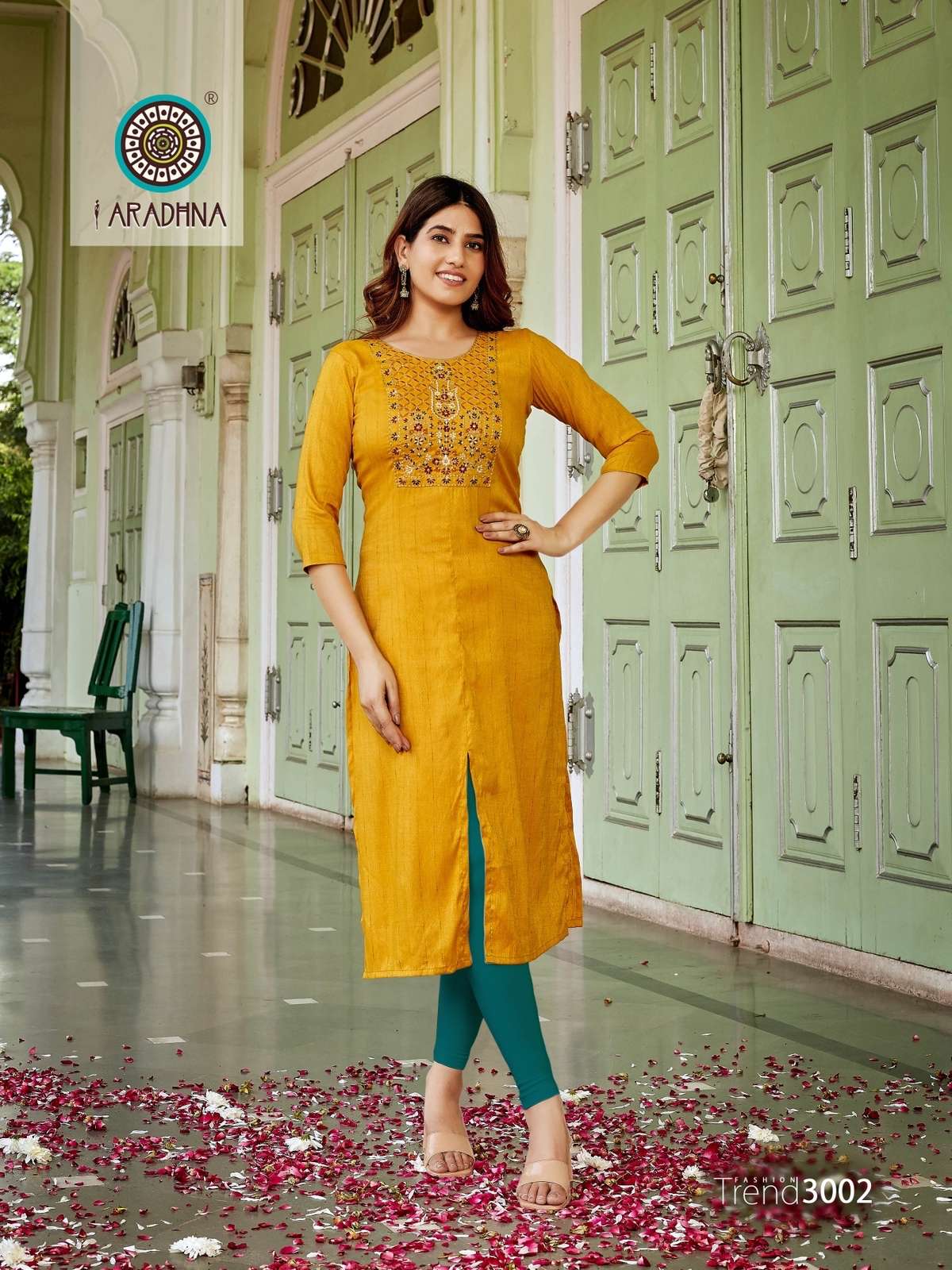 FASHION TREND VOL-3 BY ARADHNA FASHION 3001 TO 3008 SERIES DESIGNER STYLISH FANCY COLORFUL BEAUTIFUL PARTY WEAR & ETHNIC WEAR COLLECTION RAYON EMBROIDERED KURTIS AT WHOLESALE PRICE