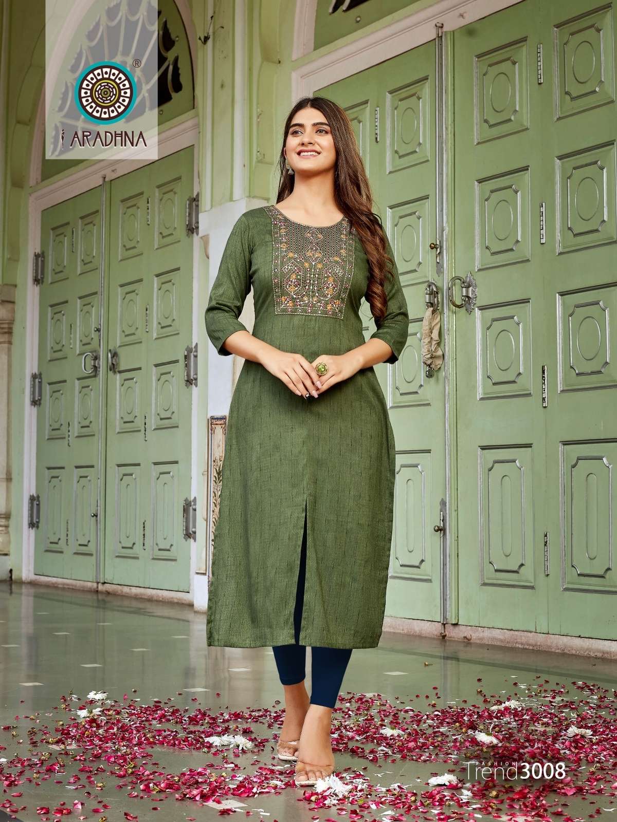 FASHION TREND VOL-3 BY ARADHNA FASHION 3001 TO 3008 SERIES DESIGNER STYLISH FANCY COLORFUL BEAUTIFUL PARTY WEAR & ETHNIC WEAR COLLECTION RAYON EMBROIDERED KURTIS AT WHOLESALE PRICE