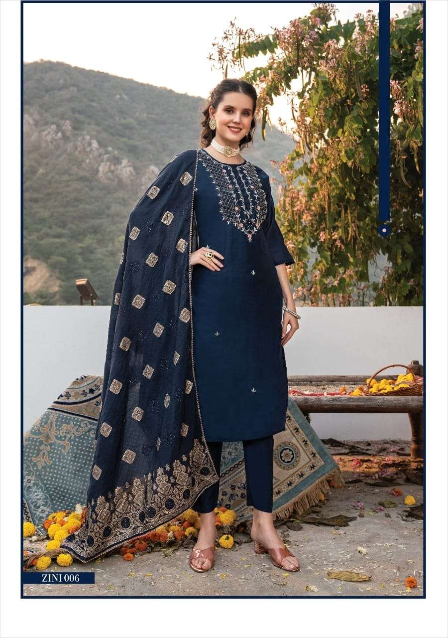 ZINI BY YOU 001 TO 006 SERIES BEAUTIFUL FESTIVE SUITS COLORFUL STYLISH FANCY CASUAL WEAR & ETHNIC WEAR CHANDERI SILK DRESSES AT WHOLESALE PRICE