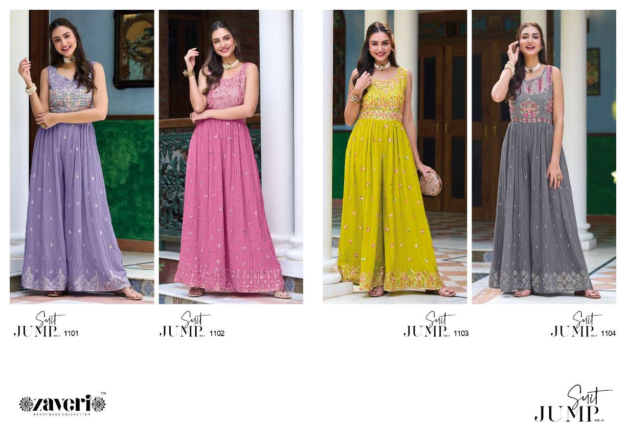 JUMPSUIT VOL-4 BY ZAVERI 1101 TO 1104 SERIES DESIGNER STYLISH FANCY COLORFUL BEAUTIFUL PARTY WEAR & ETHNIC WEAR COLLECTION GEORGETTE JUMPSUIT AT WHOLESALE PRICE