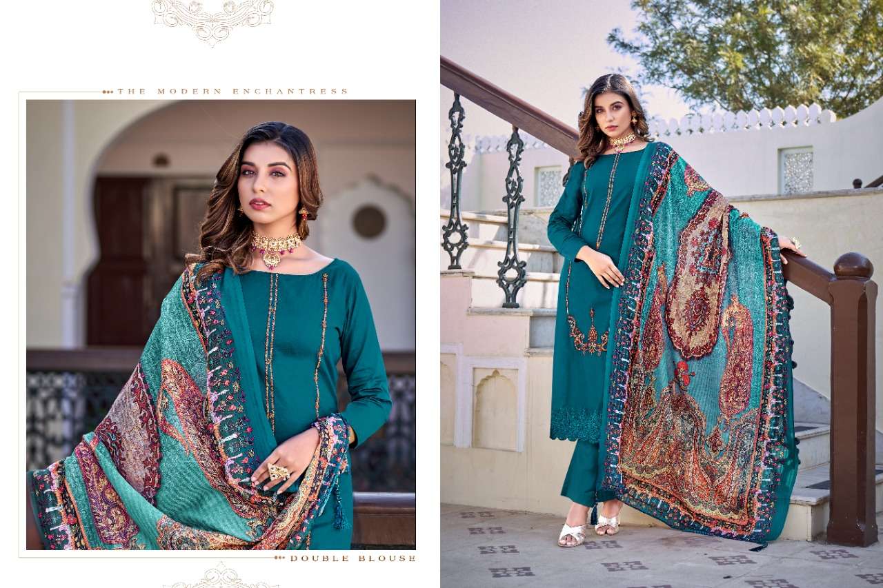 ELAHE BY HERMITAGE 1001 TO 1008 SERIES DESIGNER FESTIVE SUITS COLLECTION BEAUTIFUL STYLISH FANCY COLORFUL PARTY WEAR & OCCASIONAL WEAR PURE VISCOSE JAM SATIN EMBROIDERED DRESSES AT WHOLESALE PRICE