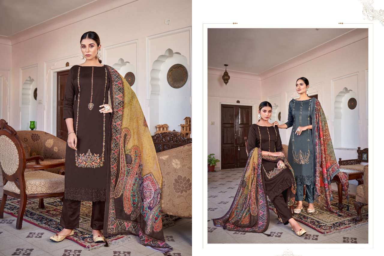 ELAHE BY HERMITAGE 1001 TO 1008 SERIES DESIGNER FESTIVE SUITS COLLECTION BEAUTIFUL STYLISH FANCY COLORFUL PARTY WEAR & OCCASIONAL WEAR PURE VISCOSE JAM SATIN EMBROIDERED DRESSES AT WHOLESALE PRICE