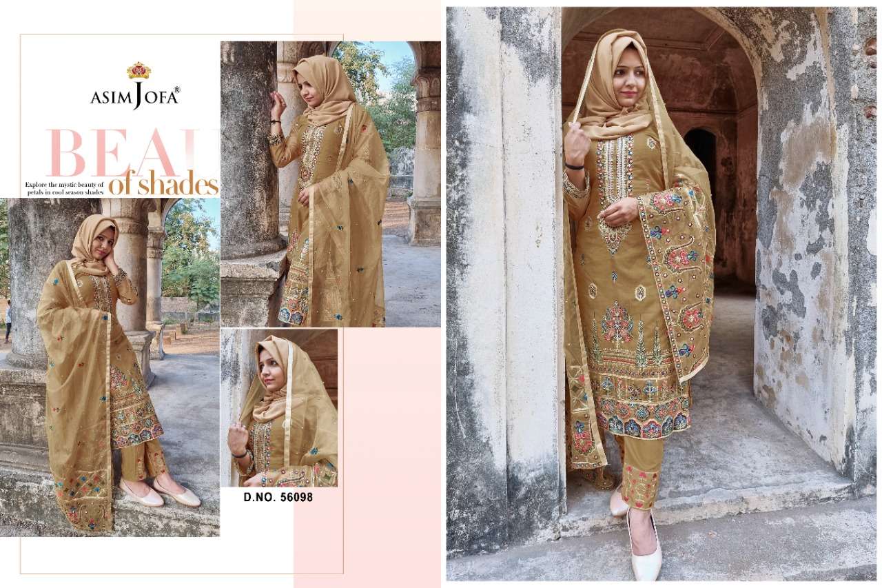 ASIM JOFA 56096 SERIES BY ASIM JOFA 56096 TO 56099 SERIES PAKISTANI SUITS BEAUTIFUL FANCY COLORFUL STYLISH PARTY WEAR & OCCASIONAL WEAR PURE ORGANZA EMBROIDERY DRESSES AT WHOLESALE PRICE