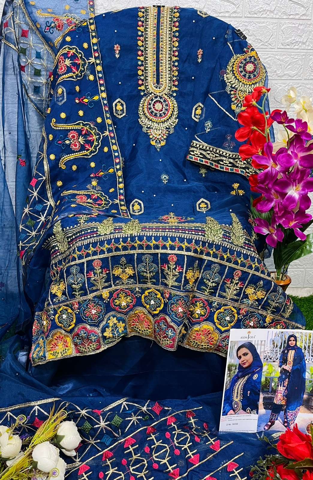 ASIM JOFA 56096 SERIES BY ASIM JOFA 56096 TO 56099 SERIES PAKISTANI SUITS BEAUTIFUL FANCY COLORFUL STYLISH PARTY WEAR & OCCASIONAL WEAR PURE ORGANZA EMBROIDERY DRESSES AT WHOLESALE PRICE