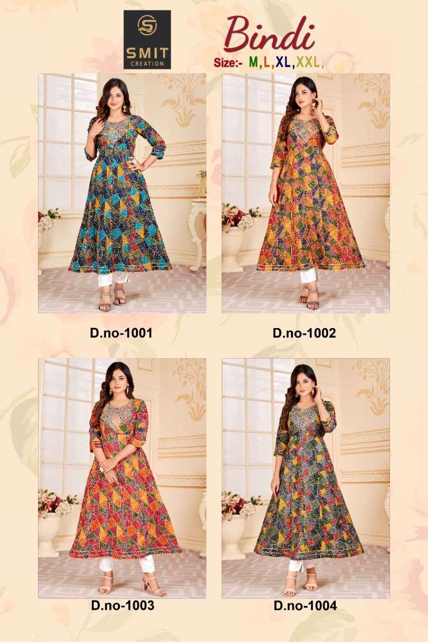 BINDI BY SMIT CREATION 1001 TO 1004 SERIES BEAUTIFUL STYLISH FANCY COLORFUL CASUAL WEAR & ETHNIC WEAR PURE COTTON GOWNS AT WHOLESALE PRICE