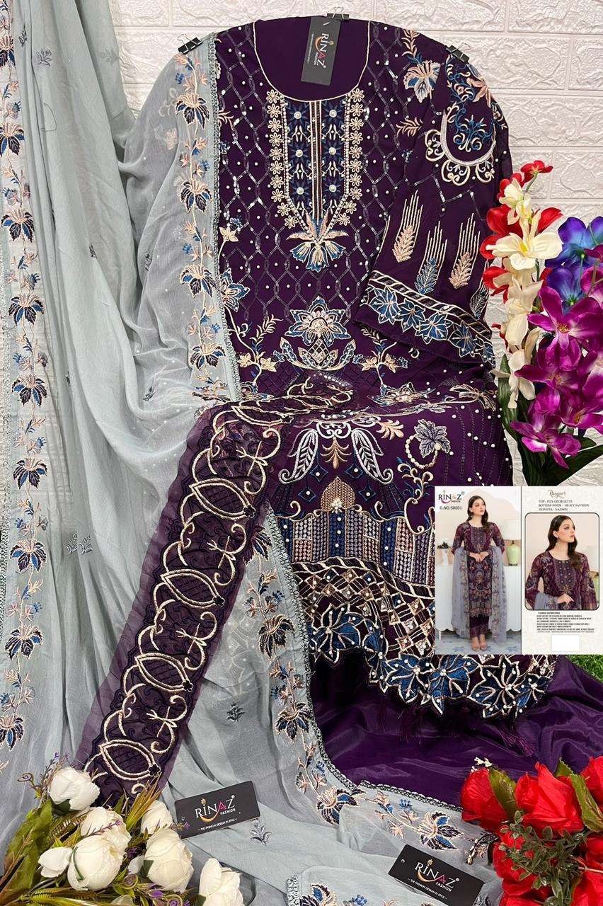 RANGOON VOL-5 BY RINAZ FASHION 58001 TO 58003 SERIES BEAUTIFUL PAKISTANI SUITS COLORFUL STYLISH FANCY CASUAL WEAR & ETHNIC WEAR FAUX GEORGETTE EMBROIDERED DRESSES AT WHOLESALE PRICE
