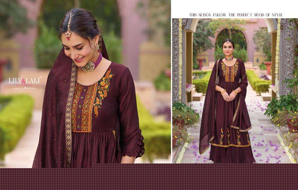 Aafreen By Lily And Lali 10601 To 10606 Series Designer Sharara Suits Collection Beautiful Stylish Colorful Fancy Party Wear & Occasional Wear Silk Embroidered Dresses At Wholesale Price