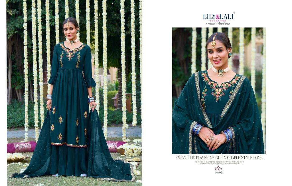 Aafreen By Lily And Lali 10601 To 10606 Series Designer Sharara Suits Collection Beautiful Stylish Colorful Fancy Party Wear & Occasional Wear Silk Embroidered Dresses At Wholesale Price