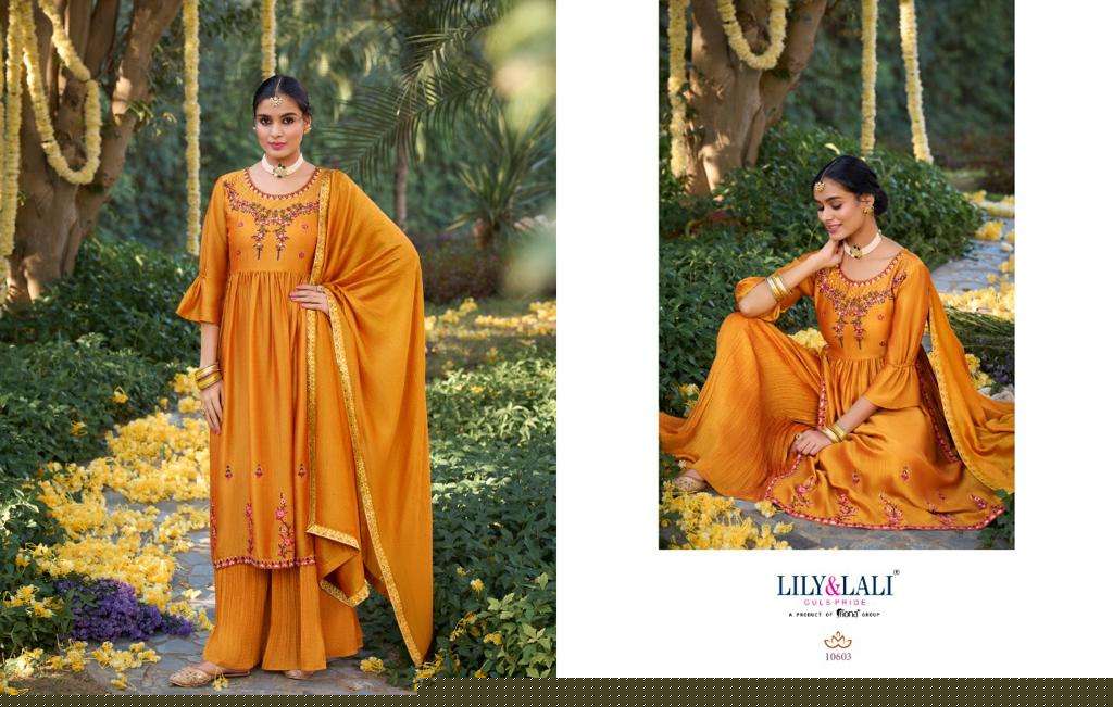Aafreen By Lily And Lali 10601 To 10606 Series Designer Sharara Suits Collection Beautiful Stylish Colorful Fancy Party Wear & Occasional Wear Silk Embroidered Dresses At Wholesale Price