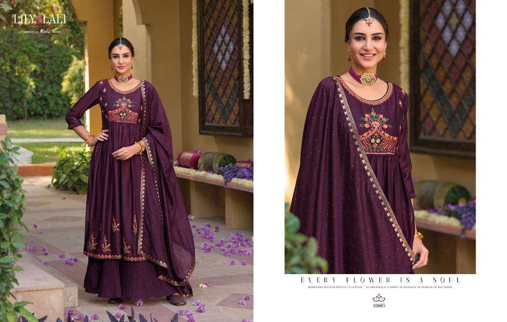Aafreen By Lily And Lali 10601 To 10606 Series Designer Sharara Suits Collection Beautiful Stylish Colorful Fancy Party Wear & Occasional Wear Silk Embroidered Dresses At Wholesale Price