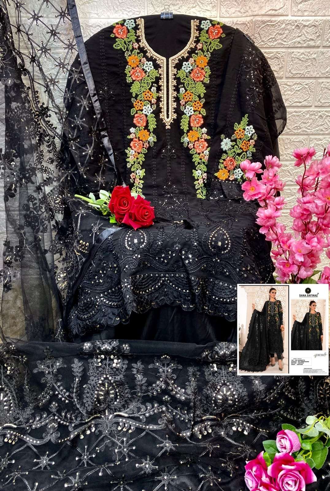 SANA SAFINAZ-136 COLOURS BY SANA SAFINAZ 136-A TO 136-D SERIES PAKISTANI STYLISH BEAUTIFUL COLOURFUL PRINTED & EMBROIDERED PARTY WEAR & OCCASIONAL WEAR FAUX GEORGETTE EMBROIDERED DRESSES AT WHOLESALE PRICE