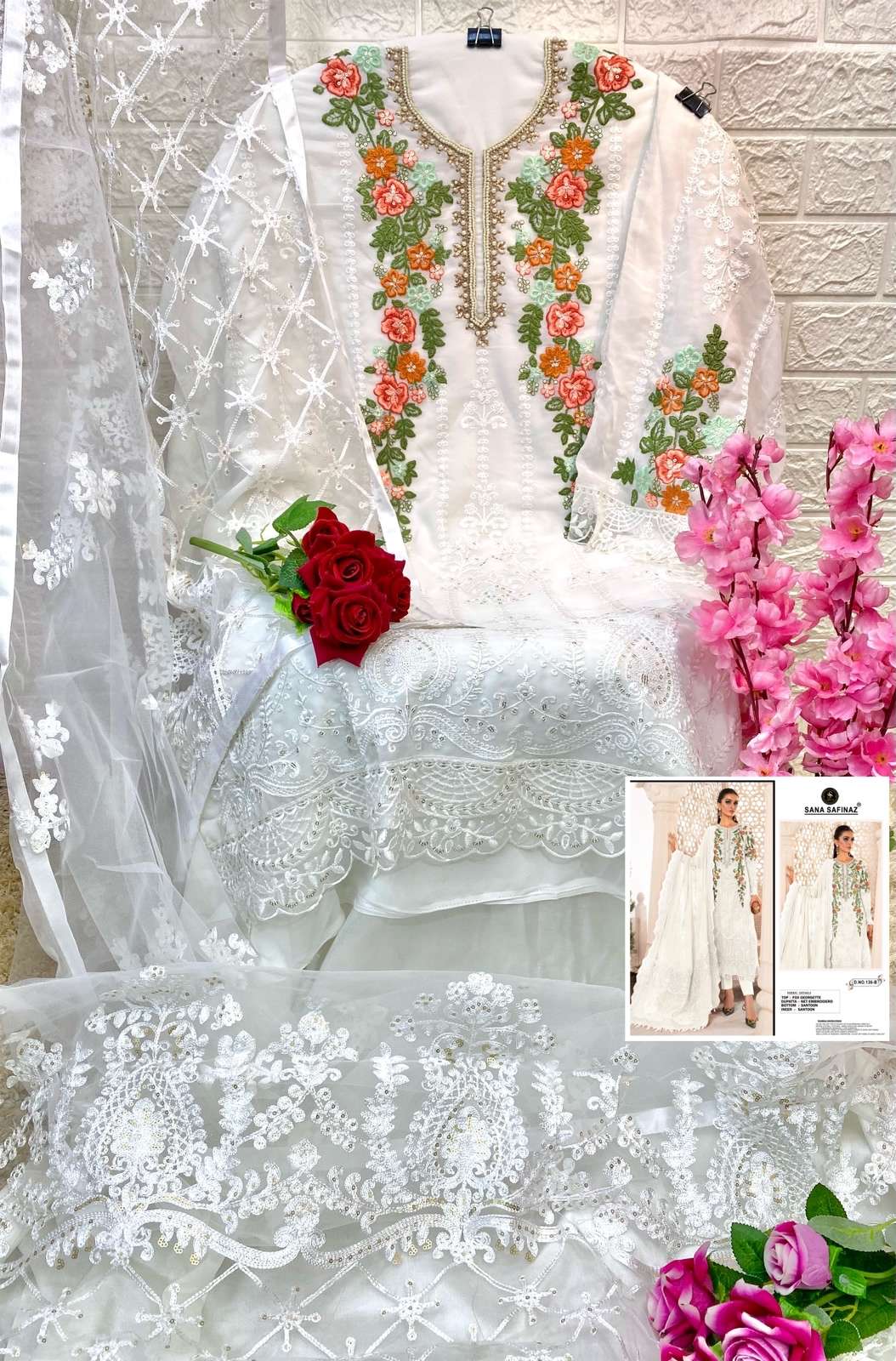 SANA SAFINAZ-136 COLOURS BY SANA SAFINAZ 136-A TO 136-D SERIES PAKISTANI STYLISH BEAUTIFUL COLOURFUL PRINTED & EMBROIDERED PARTY WEAR & OCCASIONAL WEAR FAUX GEORGETTE EMBROIDERED DRESSES AT WHOLESALE PRICE