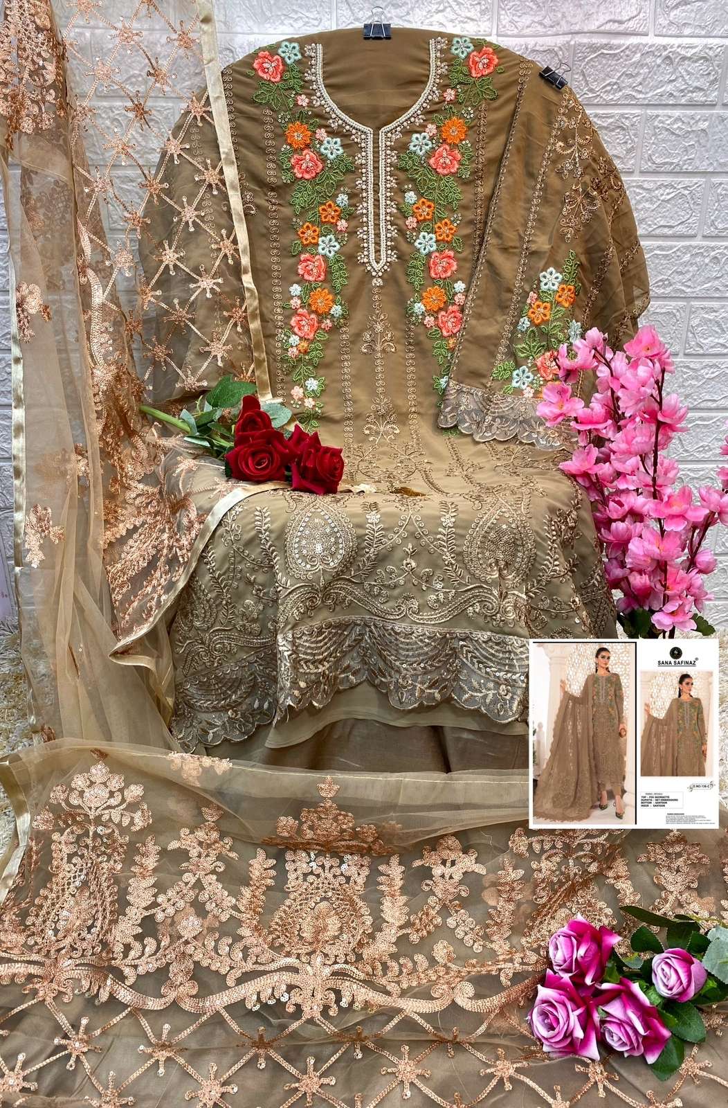 SANA SAFINAZ-136 COLOURS BY SANA SAFINAZ 136-A TO 136-D SERIES PAKISTANI STYLISH BEAUTIFUL COLOURFUL PRINTED & EMBROIDERED PARTY WEAR & OCCASIONAL WEAR FAUX GEORGETTE EMBROIDERED DRESSES AT WHOLESALE PRICE