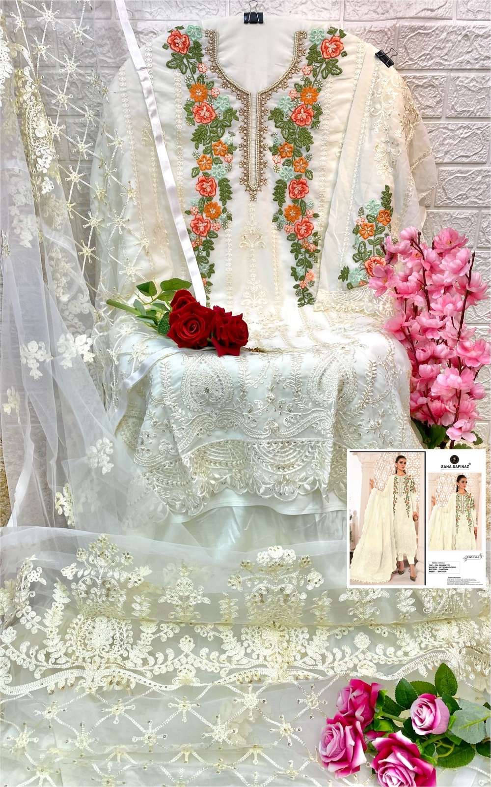 SANA SAFINAZ-136 COLOURS BY SANA SAFINAZ 136-A TO 136-D SERIES PAKISTANI STYLISH BEAUTIFUL COLOURFUL PRINTED & EMBROIDERED PARTY WEAR & OCCASIONAL WEAR FAUX GEORGETTE EMBROIDERED DRESSES AT WHOLESALE PRICE