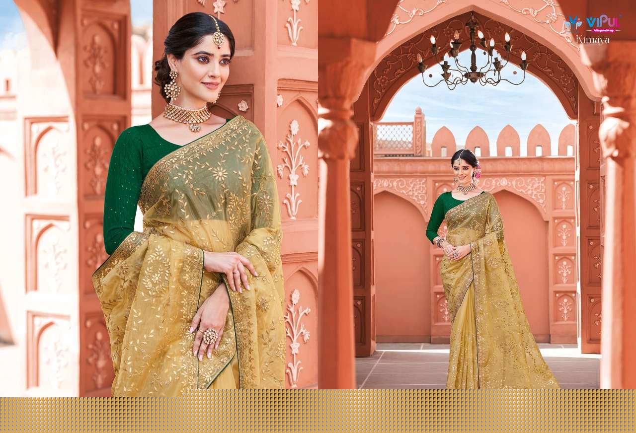 KIMAYA BY VIPUL FASHION 61704 TO 61712 SERIES INDIAN TRADITIONAL WEAR COLLECTION BEAUTIFUL STYLISH FANCY COLORFUL PARTY WEAR & OCCASIONAL WEAR ORGANZA SAREES AT WHOLESALE PRICE
