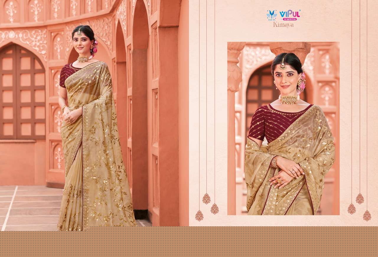 KIMAYA BY VIPUL FASHION 61704 TO 61712 SERIES INDIAN TRADITIONAL WEAR COLLECTION BEAUTIFUL STYLISH FANCY COLORFUL PARTY WEAR & OCCASIONAL WEAR ORGANZA SAREES AT WHOLESALE PRICE